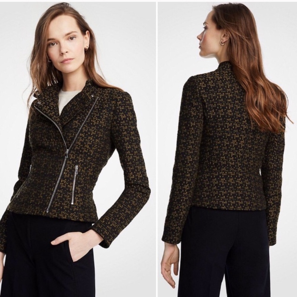 EUC Tweed Jacket Ann Taylor Green & Black